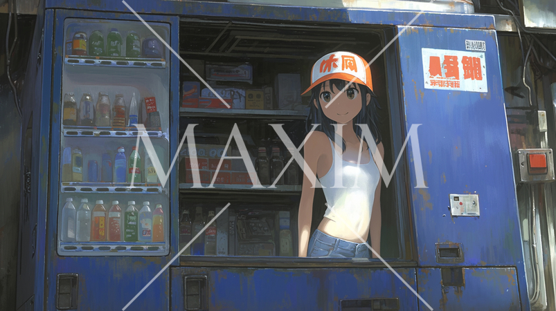 夏休みのバイトで飲料販売している女の子