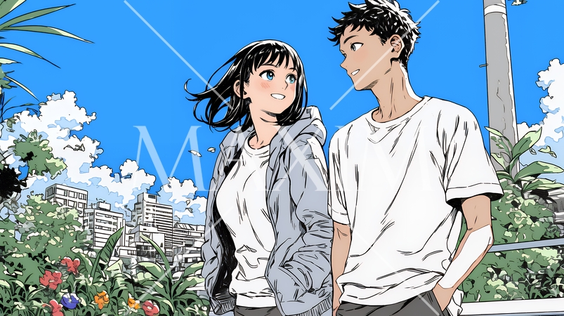 希望に満ちたライフスタイルを過ごす若いカップル：未来を見つめている