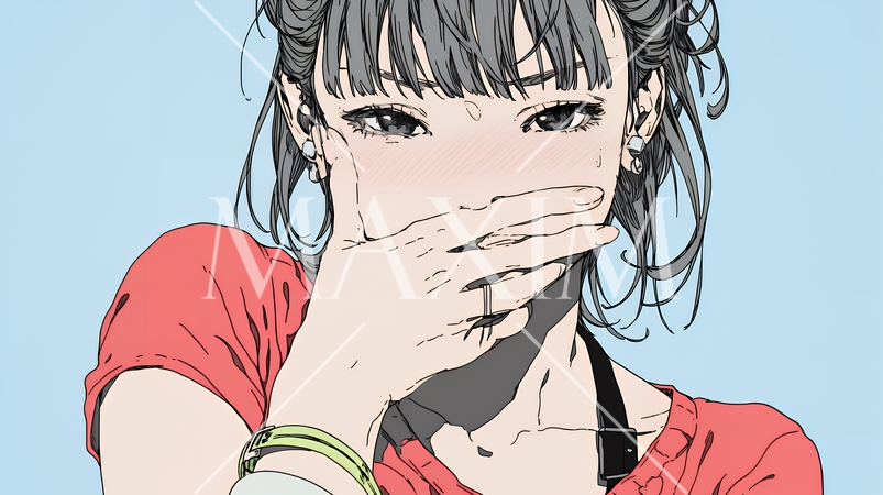 失言をして恥ずかしくて思わず口を手で覆っている若い女性