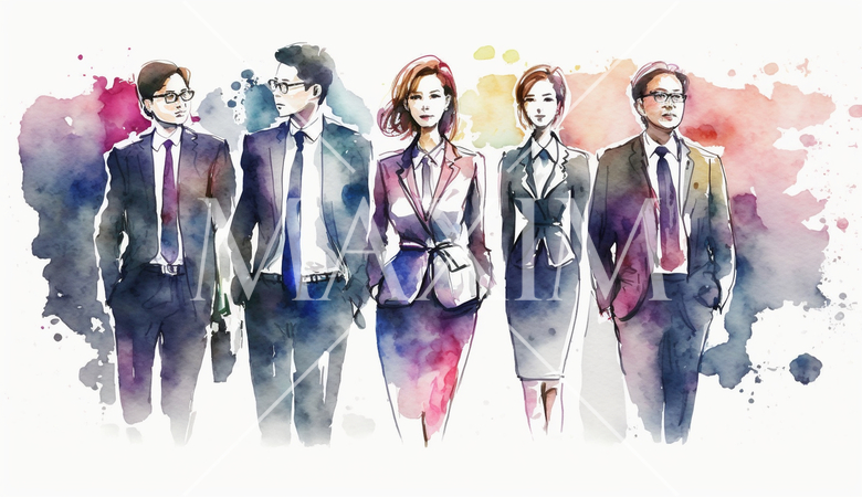 コーポレート・ガバナンス：会社の社員が自信を持って前を見据えて歩いていることで表現