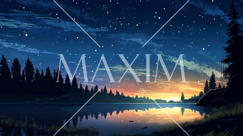 星降る湖：満点の星空が静かな湖に鏡のように映っている