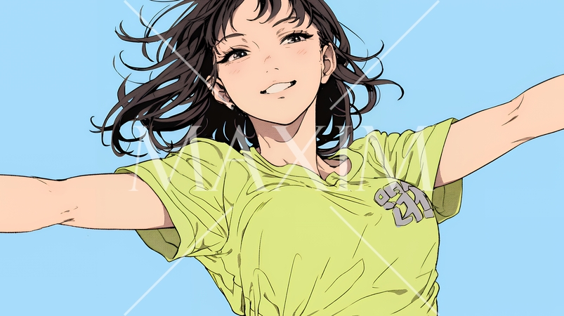 両手を広げて歓迎・驚きの仕草をしている若い女性