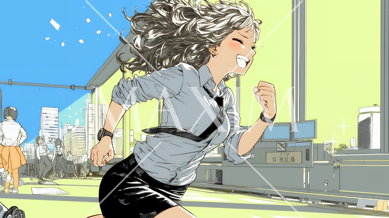 遅刻しそうで猛ダッシュをしている若い女性