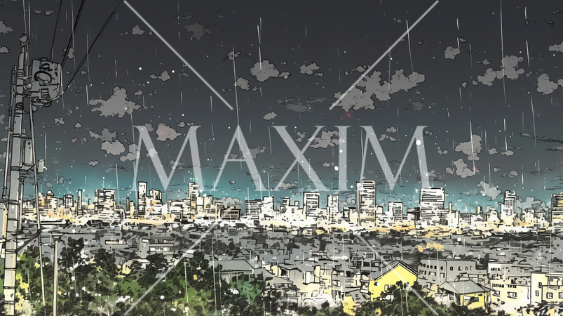 雨天の都会の遠景