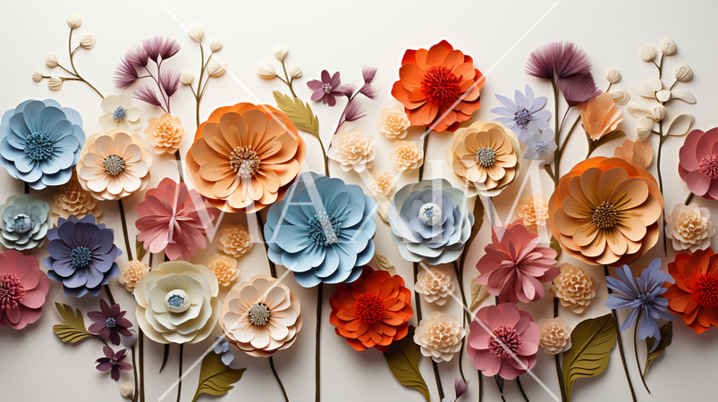 画面いっぱいに色形の違う花のアクセサリーデザインがある：精緻CG