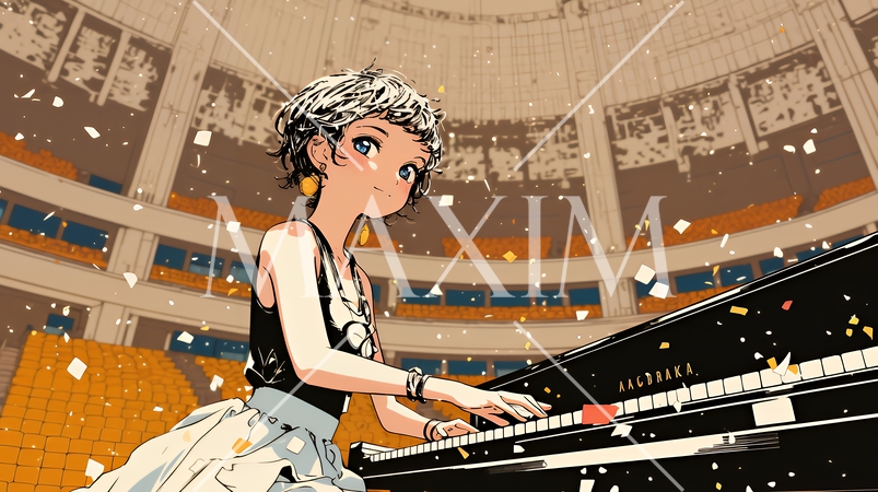 ピアノの発表会（コンクール）に出場している女の子