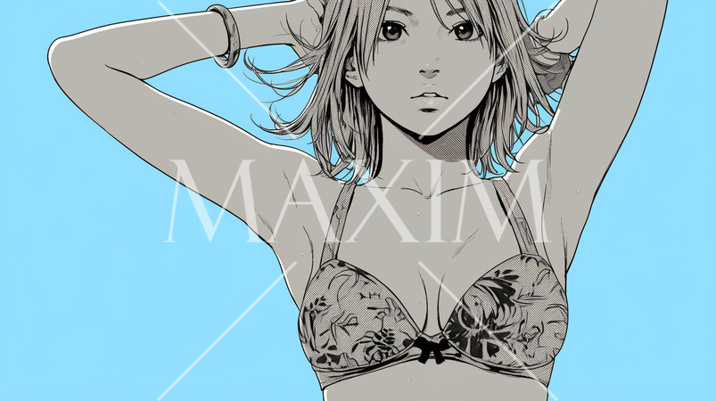 南国の海岸にビキニ姿でいる若い女性