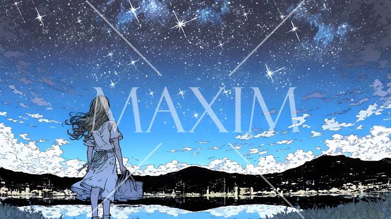 星空を眺めている若い女性