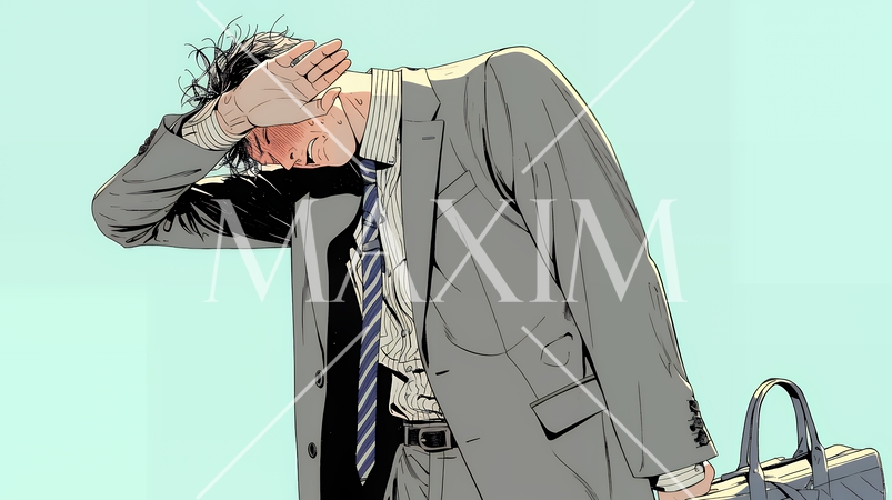 ミスやトラブルを反省してうなだれるビジネスマン｜落ち込む会社員のビジネスイメージイラスト