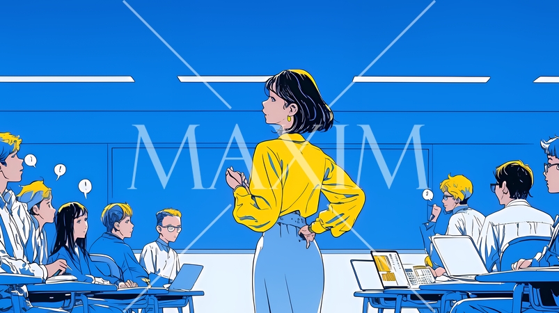 人材育成と社員研修のビジネスコンセプト｜学び成長するビジネスパーソンのイラスト素材