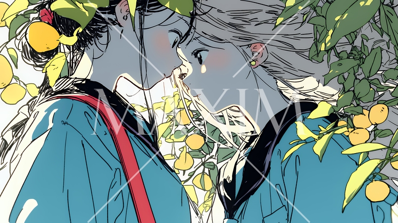 秋の紅葉の下でキスをしている若い恋人たち