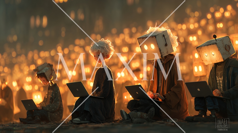 人々が抱く生成AIの抽象的なイメージ：ロボットのような人間がPCを操作している