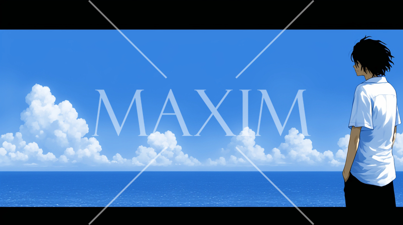 夏の海と空を見ている若い男性