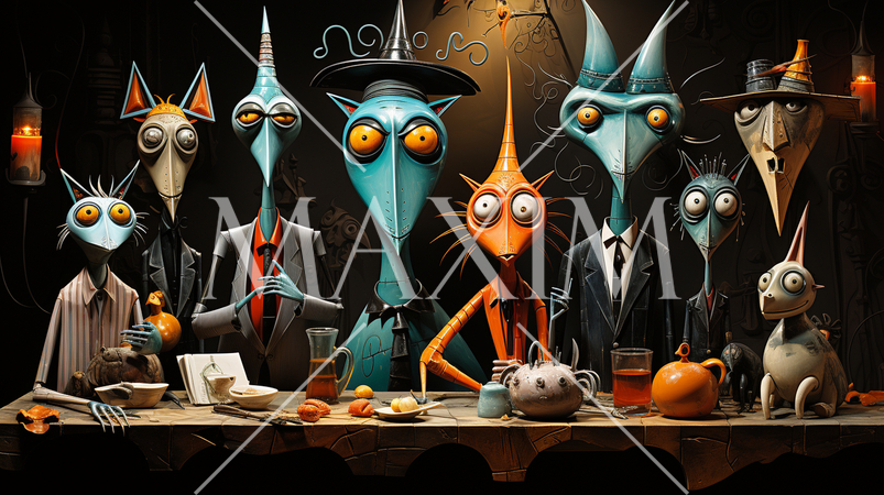 キュービズムな表現のハロウィンパーティ