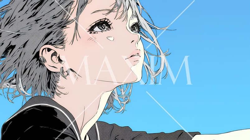 じっと遠くを見つめている若い女性