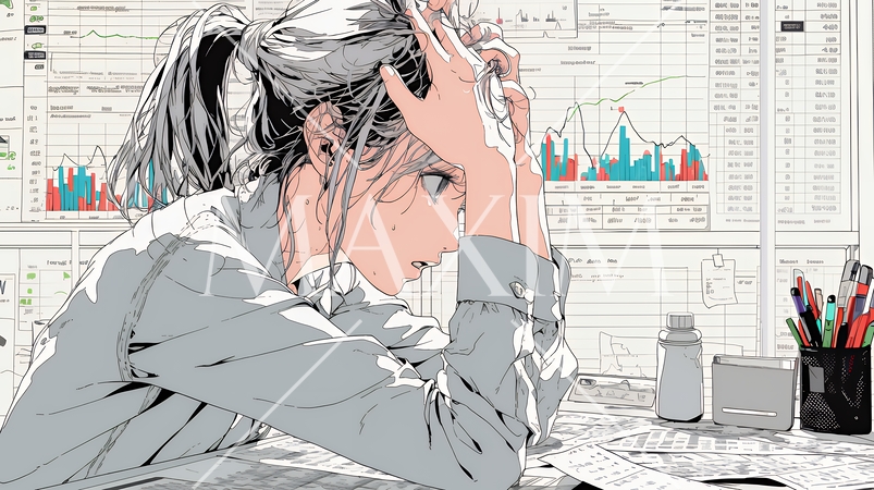 金融市場の急激な変動で頭を抱えている女性