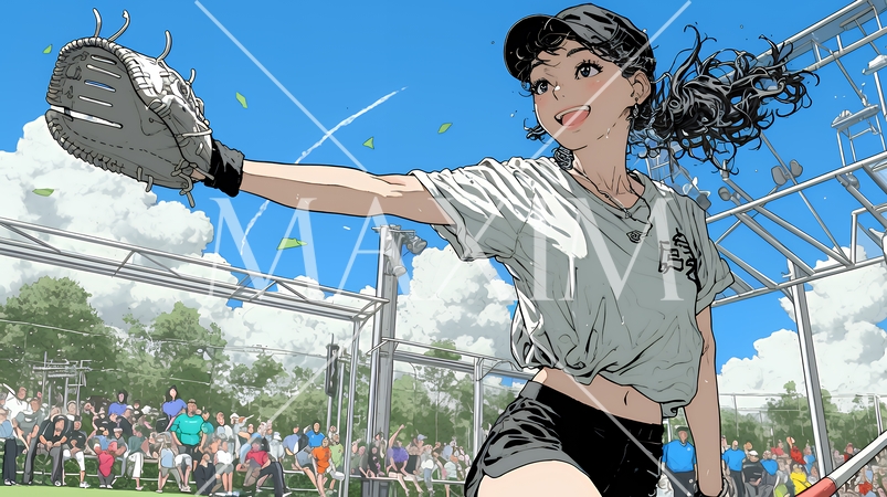 野球をしている若い女性