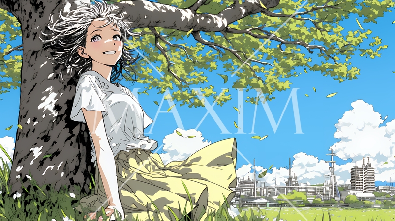 スカートを揺らしながら春風と戯れている若い女性