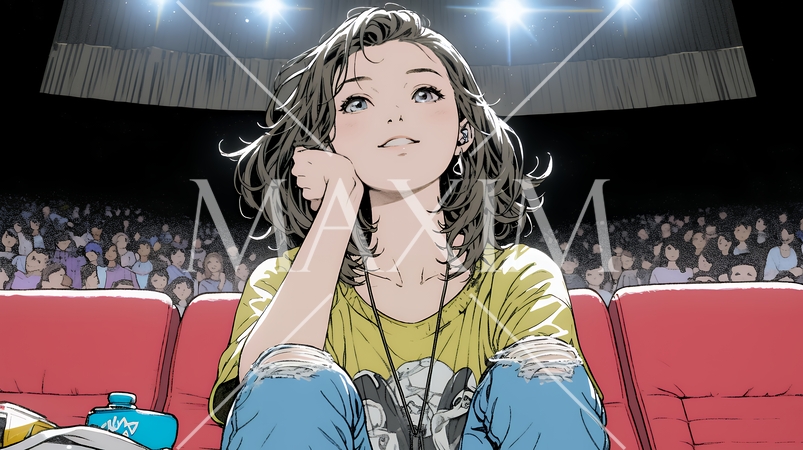 映画や演劇を鑑賞している若い女性