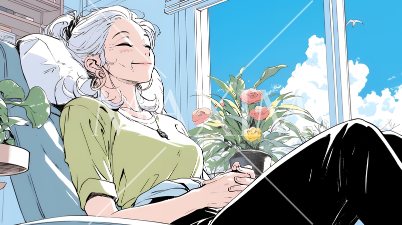 老人福祉施設でゆったりと過ごす老人