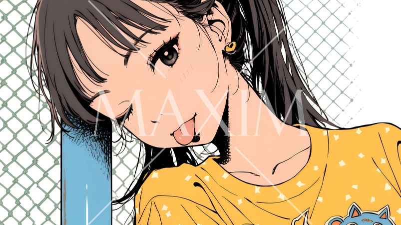 舌を出しておどけている若い女性