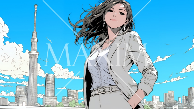 自信満々に晴天の都会の街を歩いているビジネスウーマン