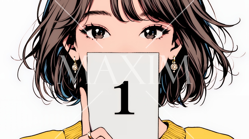 数字の「1」を掲げている若い女性