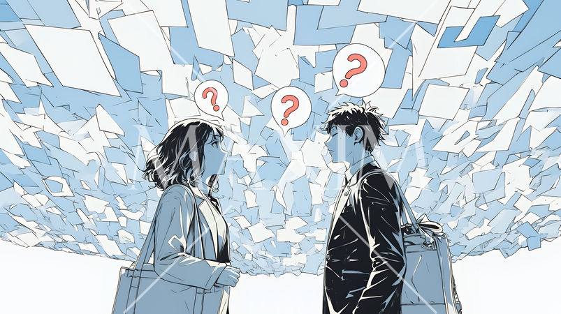 互いに相手の意見を十分に理解できないまま対話を続ける男女のビジネスパーソン