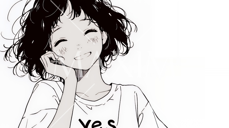満面の笑みでYesと言っている若い女性（シンプルな色使い）