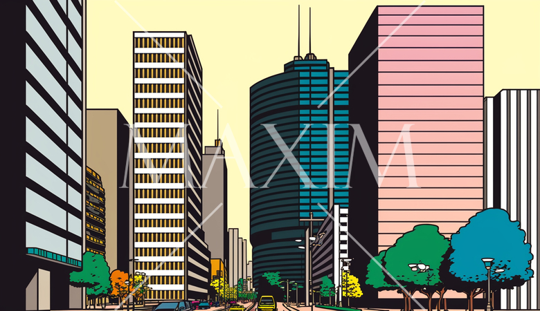 東京のオフィス街の街並みをポップアートで表現