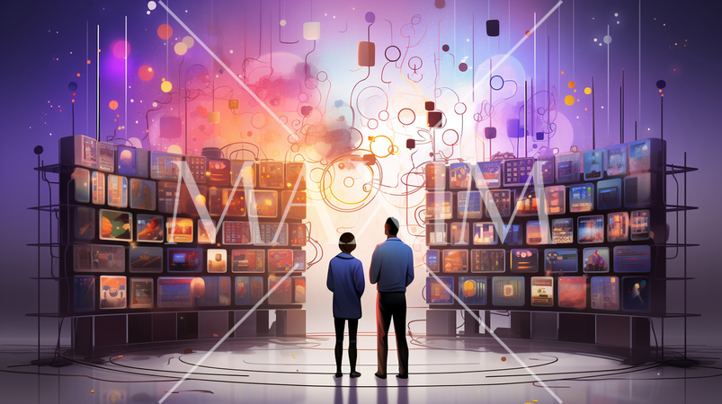 ビッグデータとAI：データ解析、AIが洞察を得る、データセンターの様子。