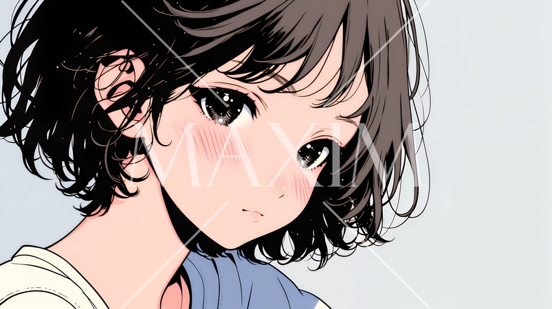 頬を赤らめて、照れ笑いする若い女性