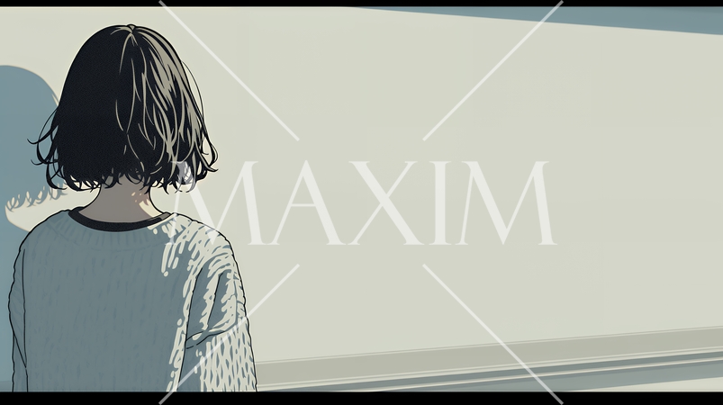 白い壁に向かって考え事をする若い女性