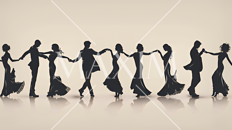 社交ダンスを楽しむ人たちのシルエット｜優雅でエレガントなボールルームダンスイメージ