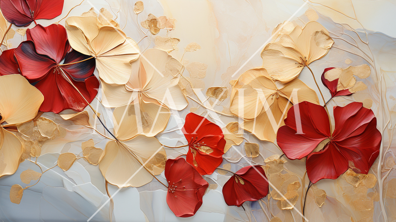 紅葉で黄金に輝く秋の植物を琳派的な表現