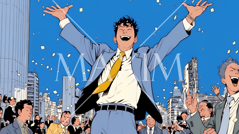 仕事が大成功で大喜びのビジネスパーソン