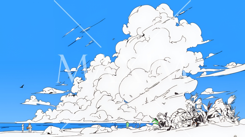 夏のビーチの風景（シンプルな色使い）