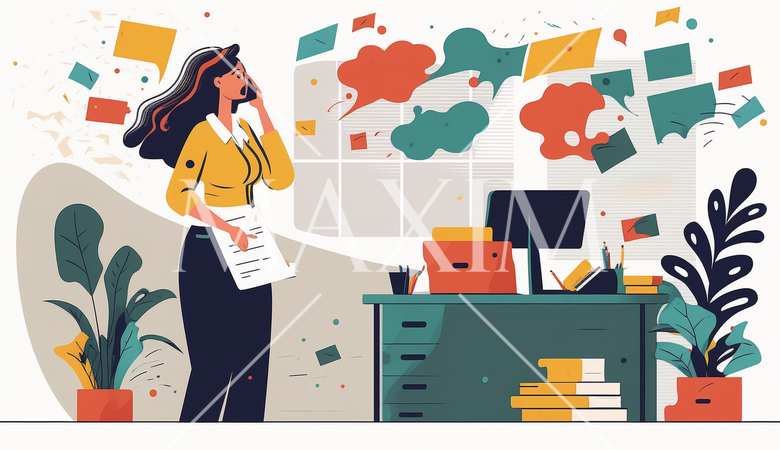 未処理案件がたくさんあって混乱している女性ビジネスマン