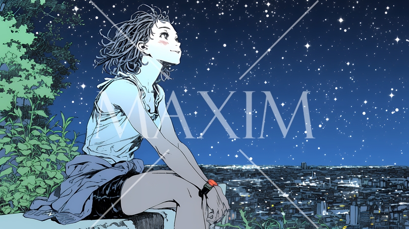 星空を眺めている若い女性