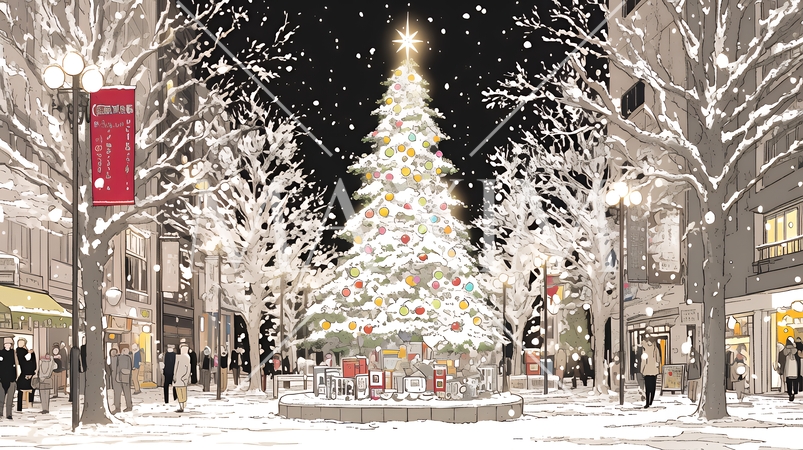 ホワイトクリスマスの都会の夜