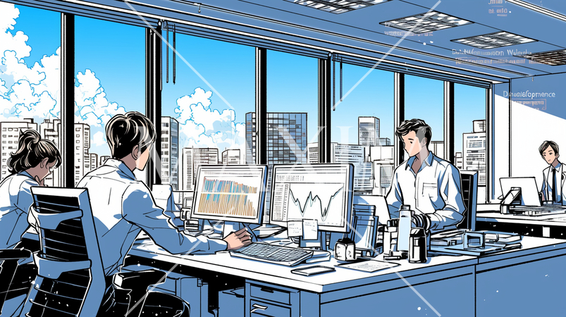 都心のオフィスでの仕事風景