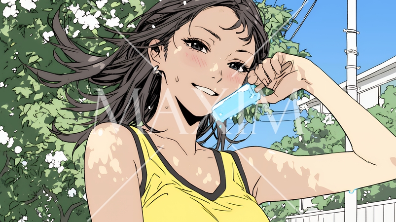 アイスキャンティを食べている若い女性