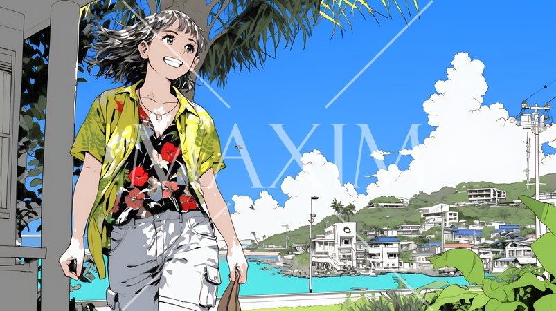 沖縄を一人旅している若い女性