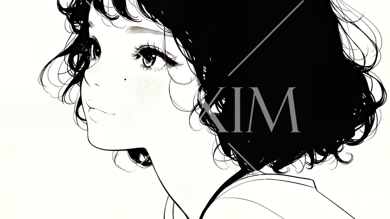 輝く瞳で見つめる好奇心旺盛な若い女性（シンプルな色使い）