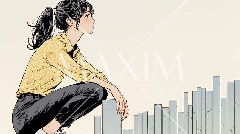 コンクリートブロックを積み上げているビジネスウーマン：計画の段階的積み重ねの比喩