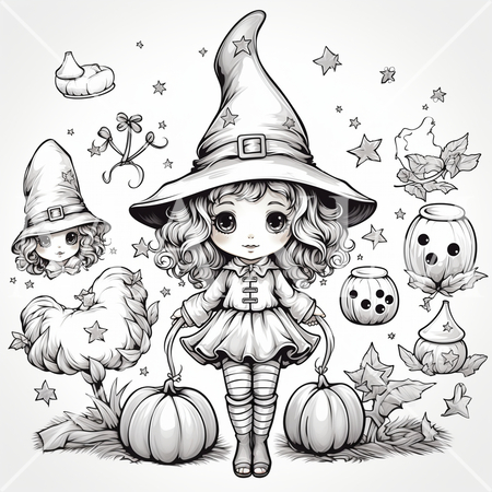 かわいい二頭身の魔女の挿絵：ハロウィン用