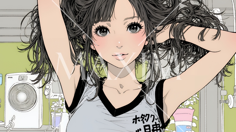 ヘアーシャワーの後の濡れ髪の若い女性