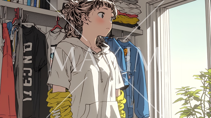 クローゼットを開いて着替えをしようとしている若い女性