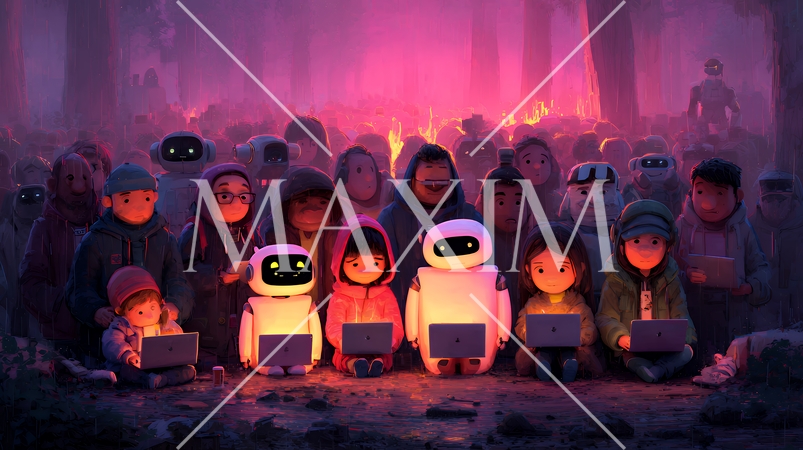 人々が抱く生成AIの抽象的なイメージ：ロボットのような人間がPCを操作している