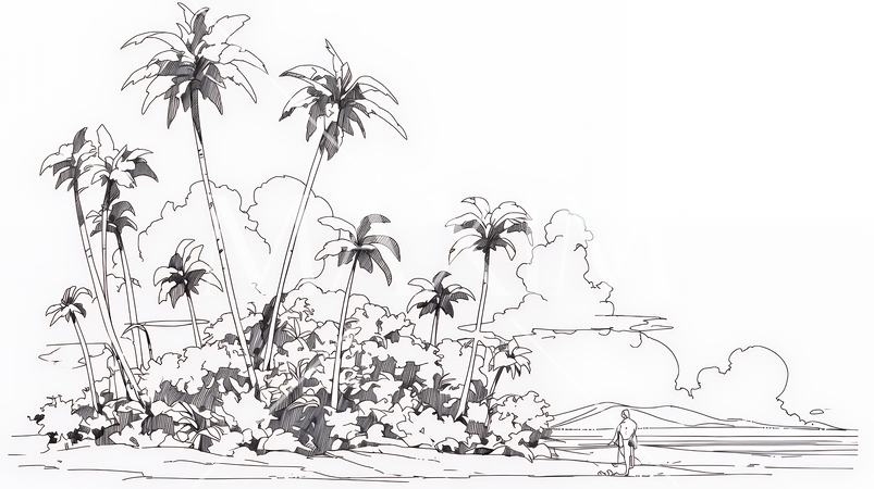 夏のビーチの風景（シンプルな色使い）